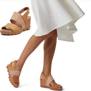SOREL Joanie II Slingback Sandals Size 9 Tan Leather Wedge Grip Sole